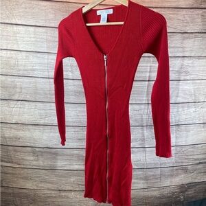 Planet Gold Scarlet Ribbed Zip-Up Midi Dress